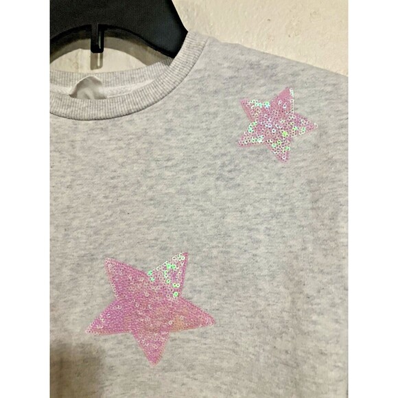 Ficcus Girls Grey Long Sleeve Sweatshirt w/ Bright Pink Stars | Size 10 - Picture 5 of 10